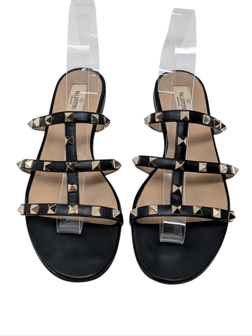 Valentino Garavani Black Rockstud Flat Caged Slide Gladiator Sandal Size EU 40